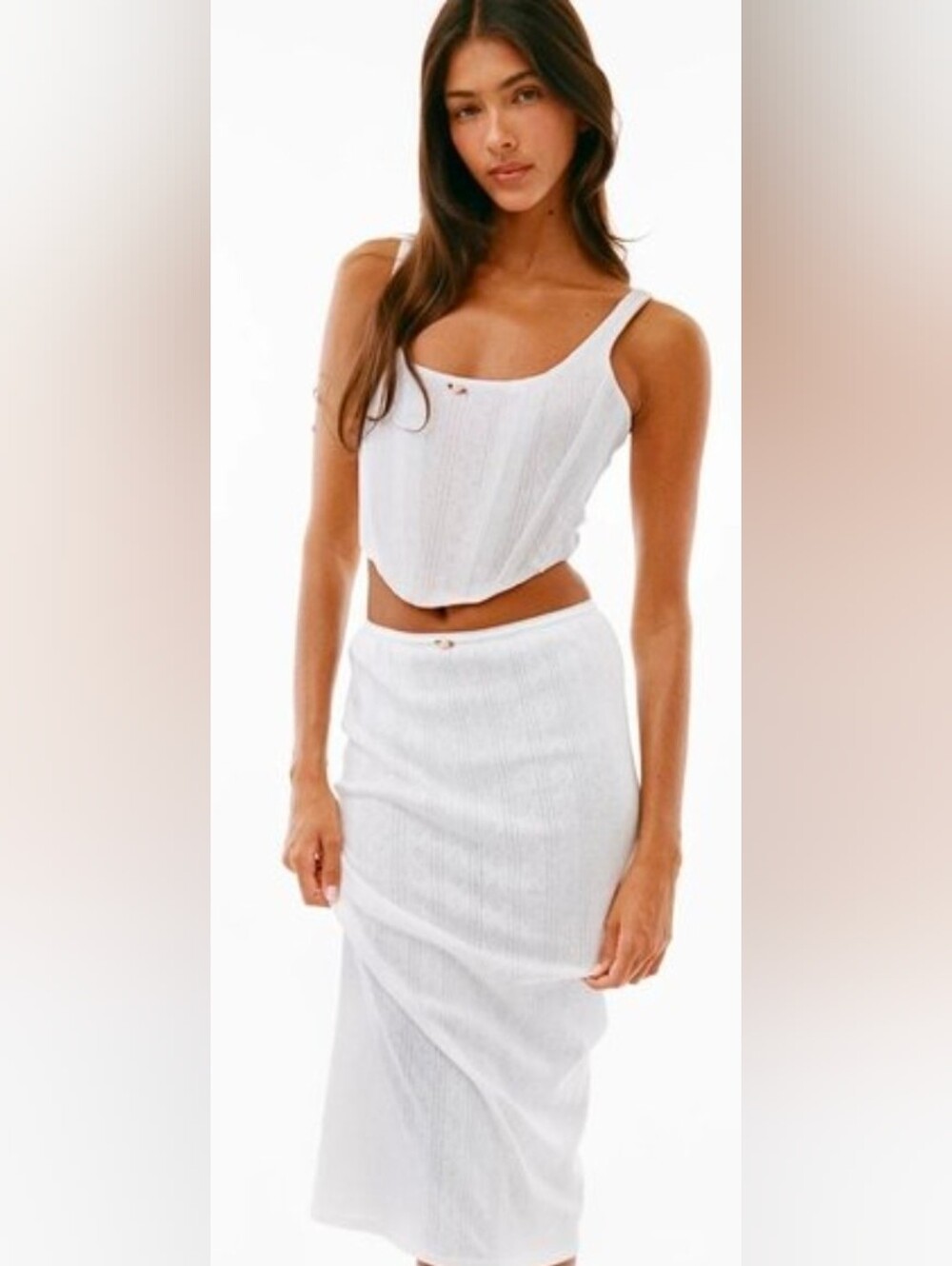 With Jéan Cindy Corset Top White Pointelle Bustier Corset Cottagecore XXS